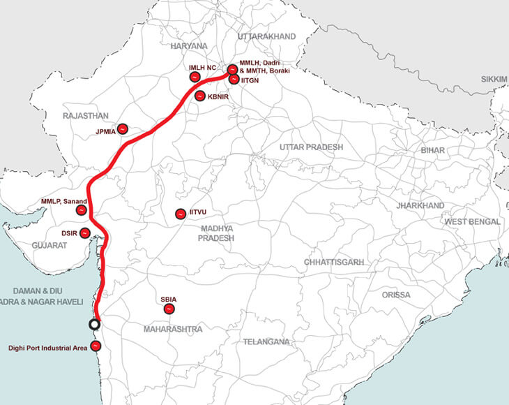 Delhi–Mumbai Industrial Corridor map showing regional connectivity